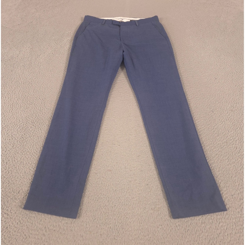 H&M Pants Mens 33x32 Blue Slim Fit Wool Blend Flat Front Straight Leg Trousers